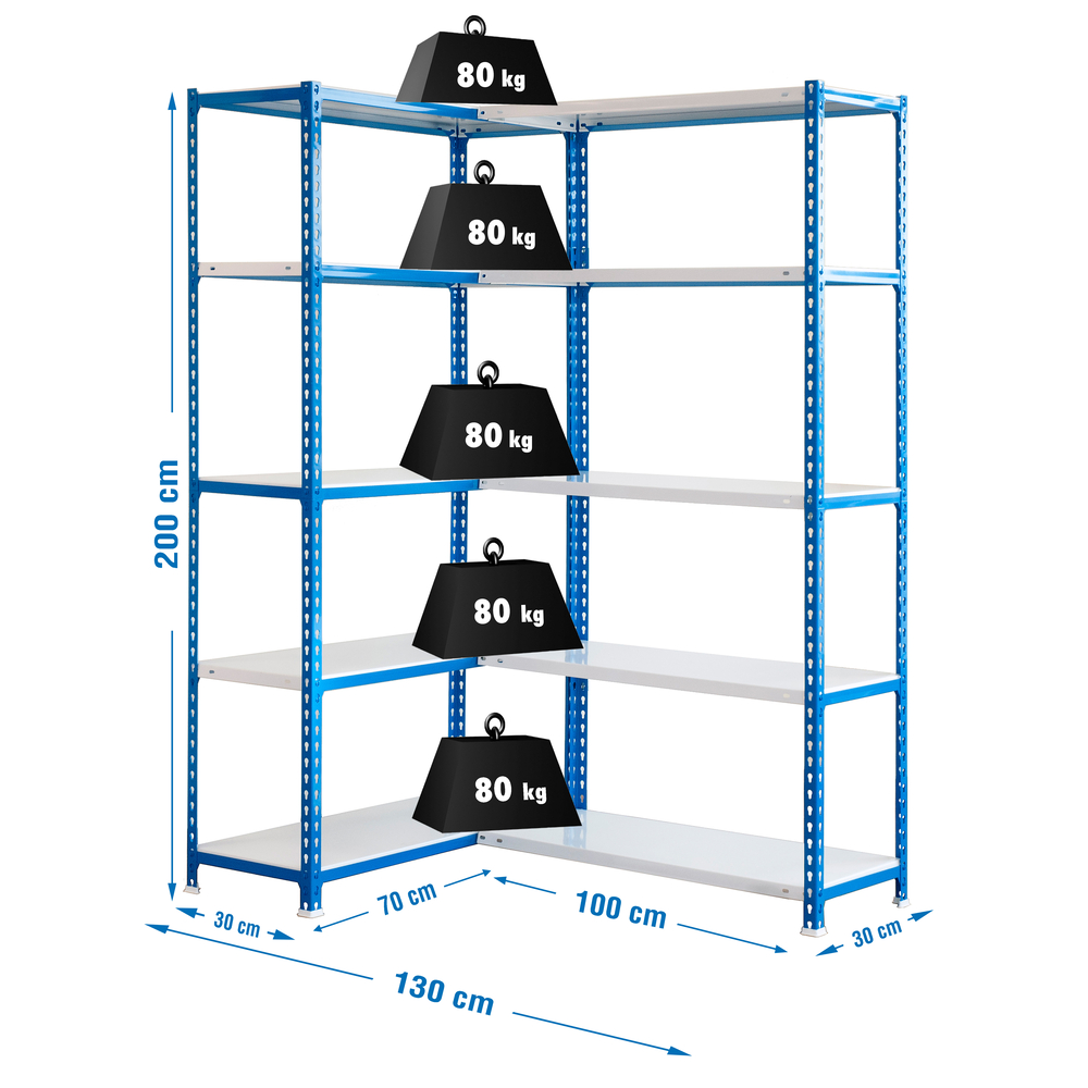 Étagère en kit charge légère sans vis 2000x1300x300 - 10 niveaux Bleu/Blanc - SIMON RACK - 8435104973066