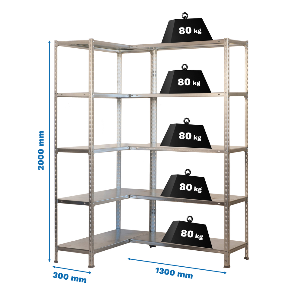Étagère en kit charge légère sans vis 2000x1300x300 - 10 niveaux Galvanisé - SIMON RACK - 8435104973073