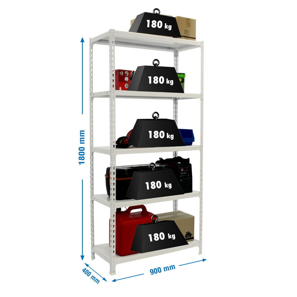 Rayonnage métallique léger sans vis 1800x900x400 - 5 niveaux Blanc - SIMON RACK - 8435104973837