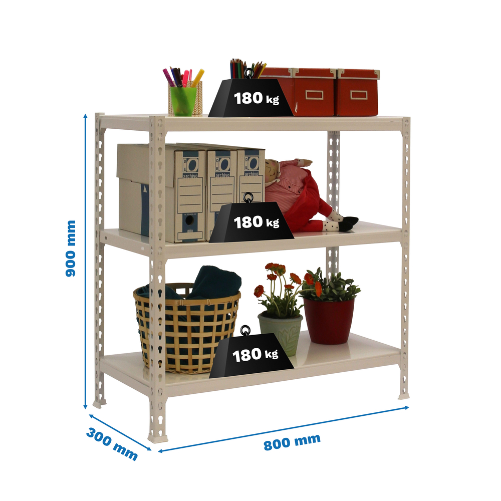 Rayonnage métallique léger sans vis 900x800x300 - 3 niveaux Blanc - SIMON RACK - 8435104974070