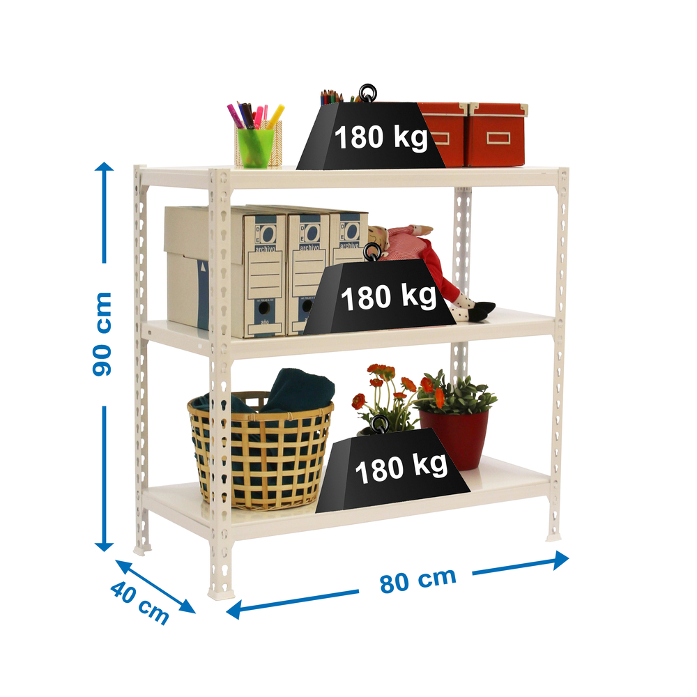 Rayonnage métallique léger sans vis 900x800x400 - 3 niveaux Blanc - SIMON RACK - 8435104974117