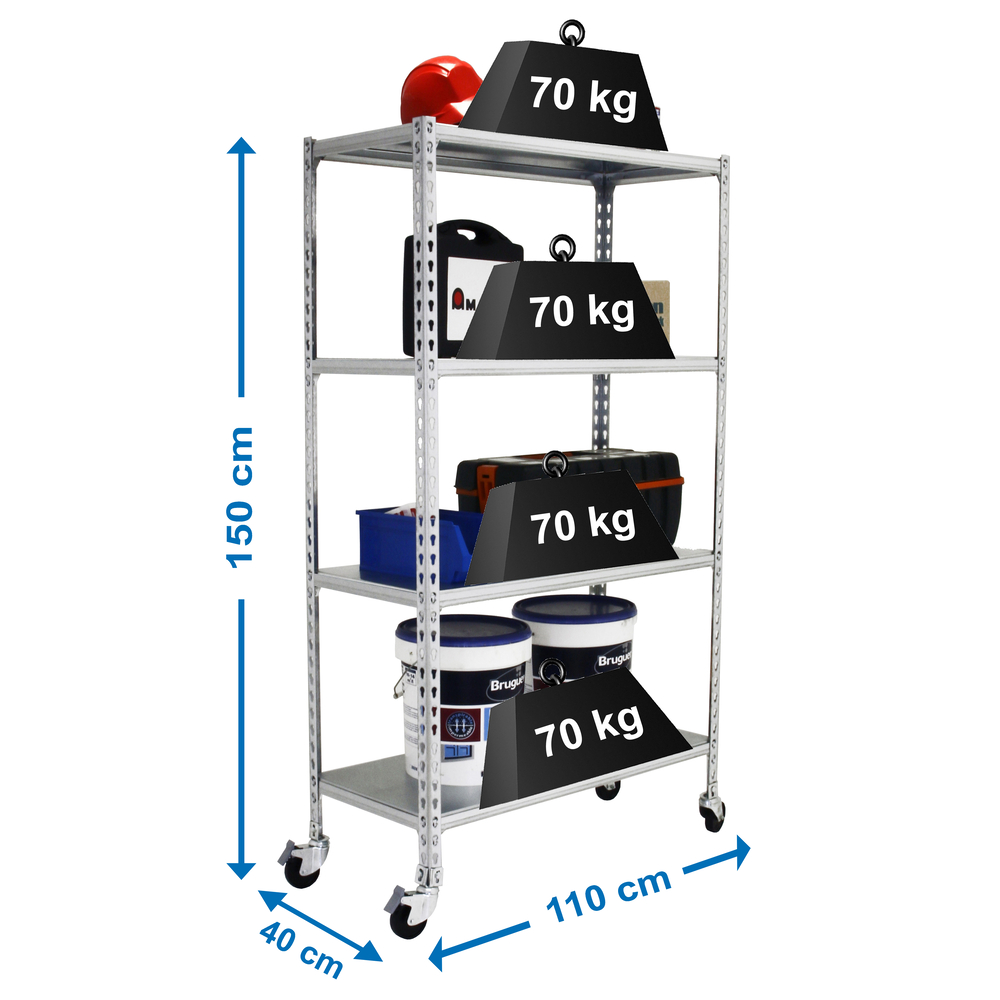 Rayonnage mobile métallique léger sans vis 1575x1100x400 - 4 niveaux Blanc - SIMON RACK - 8435104974261
