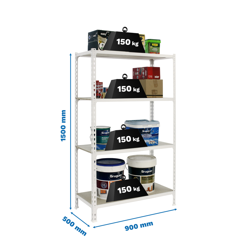 Rayonnage bois-métal léger sans vis 1500x900x500 - 4 niveaux Blanc/Bois - SIMON RACK - 8435104975169