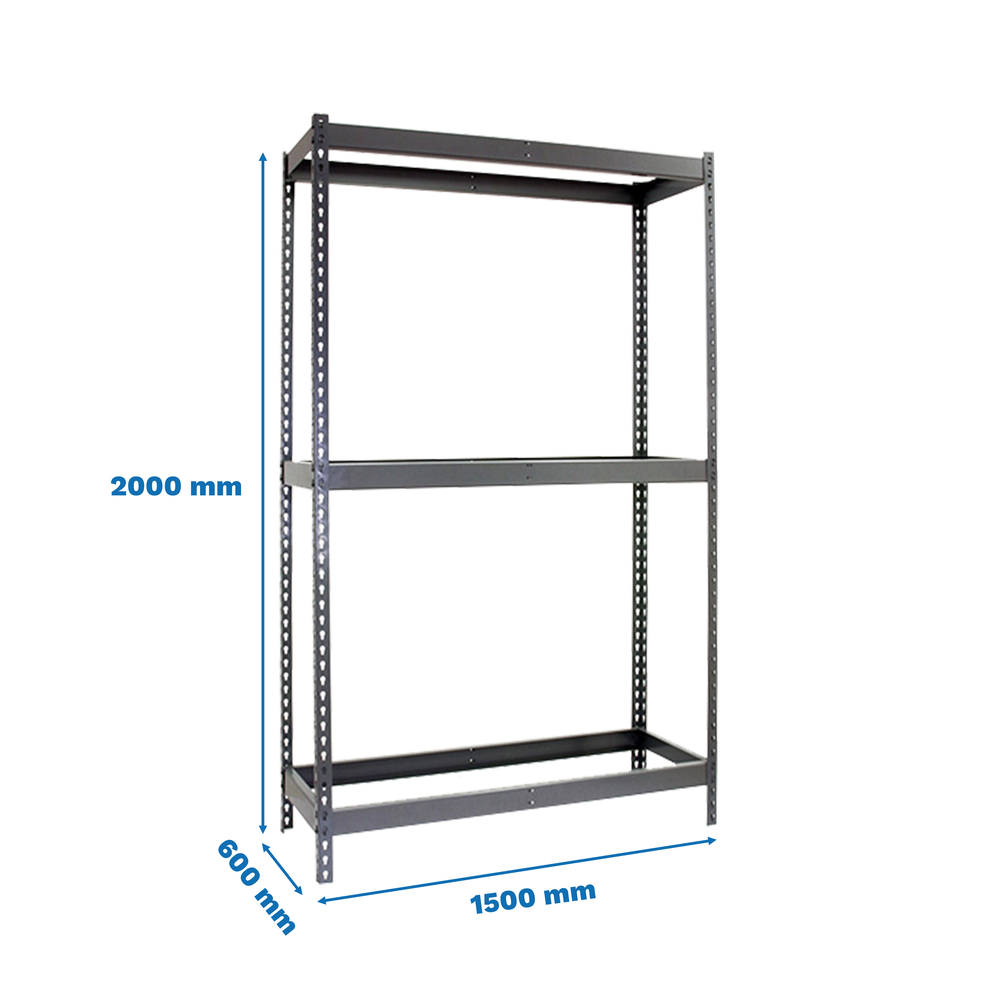 Étagère charge moyenne 500 à 600kg - 2000x1500x600 - 3 niveaux Gris - SIMON RACK - 8435104975633