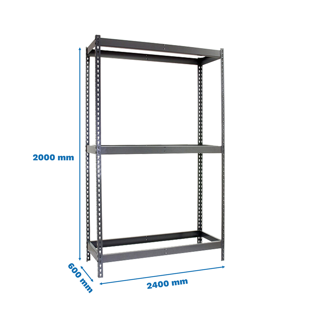 Étagère charge moyenne 500 à 600kg - 2000x2400x600 - 3 niveaux Gris - SIMON RACK - 8435104975695