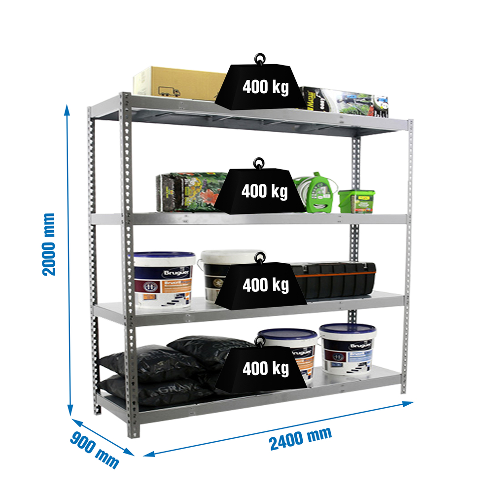 Étagère charge moyenne 500 à 600kg - 2000x2400x900 - 4 niveaux Gris - SIMON RACK - 8435104975886