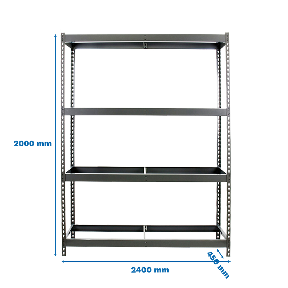 Étagère charge moyenne 500 à 600kg - 2000x2400x450 - 4 niveaux Gris - SIMON RACK - 8435104975954