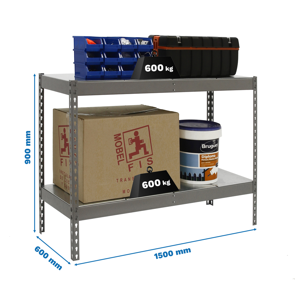 Étagère charge moyenne 500 à 600kg - 900x1500x600 - 2 niveaux Gris - SIMON RACK - 8435104976883