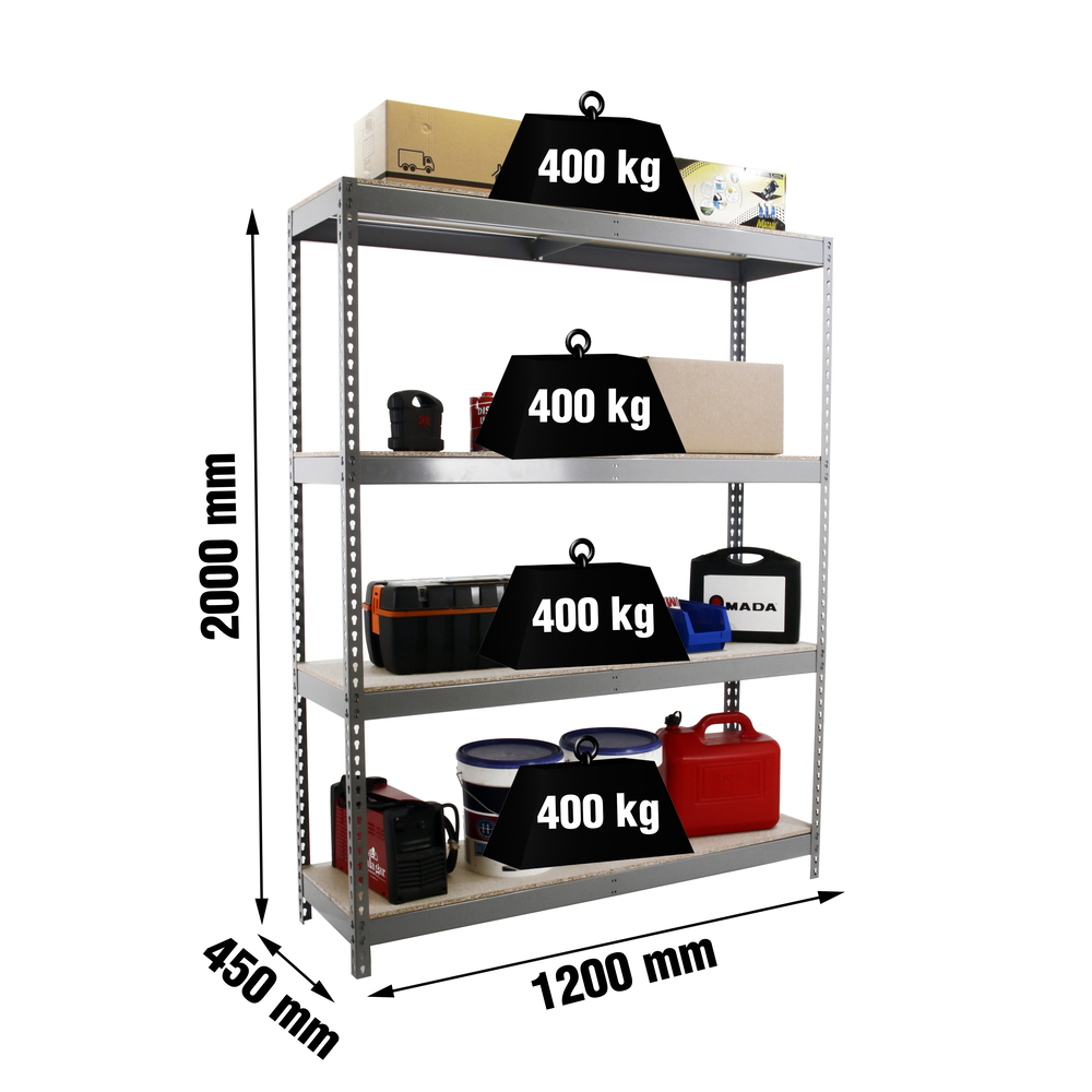 Étagère charge moyenne 400kg - 2000x1200x450 - 4 niveaux Gris/Bois - SIMON RACK - 8435104977279