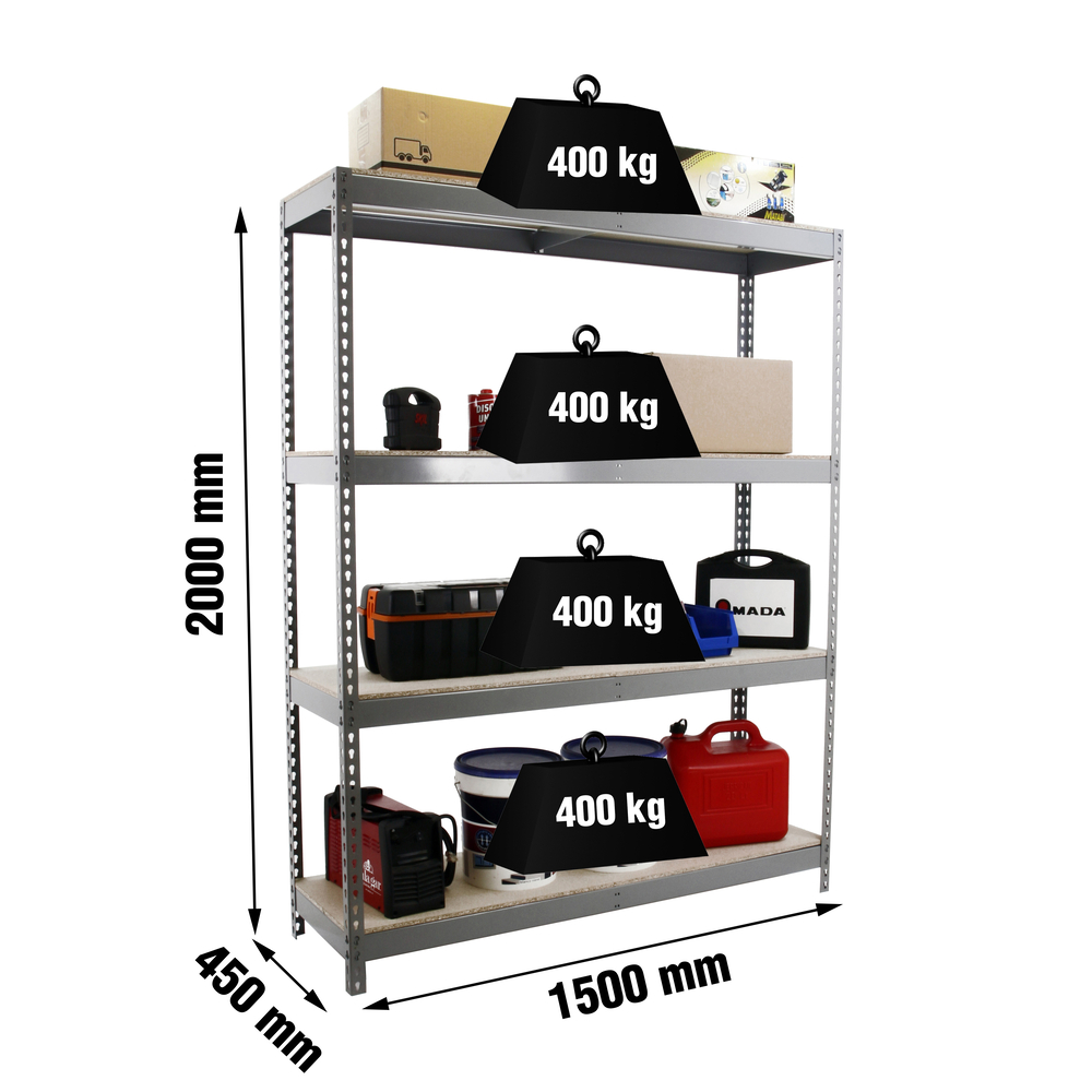 Étagère charge moyenne 400kg - 2000x1500x450 - 4 niveaux Gris/Bois - SIMON RACK - 8435104977293