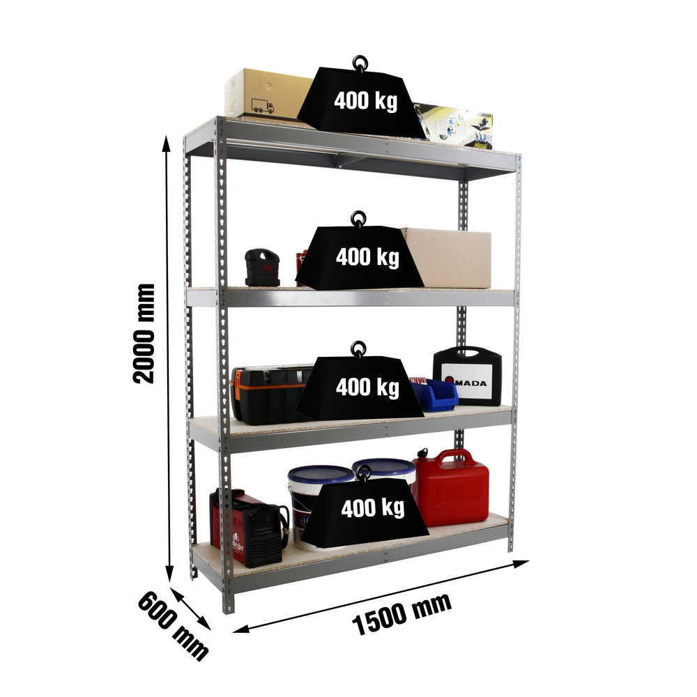 Étagère charge moyenne 400kg - 2000x1500x600 - 4 niveaux Gris/Bois - SIMON RACK - 8435104977309