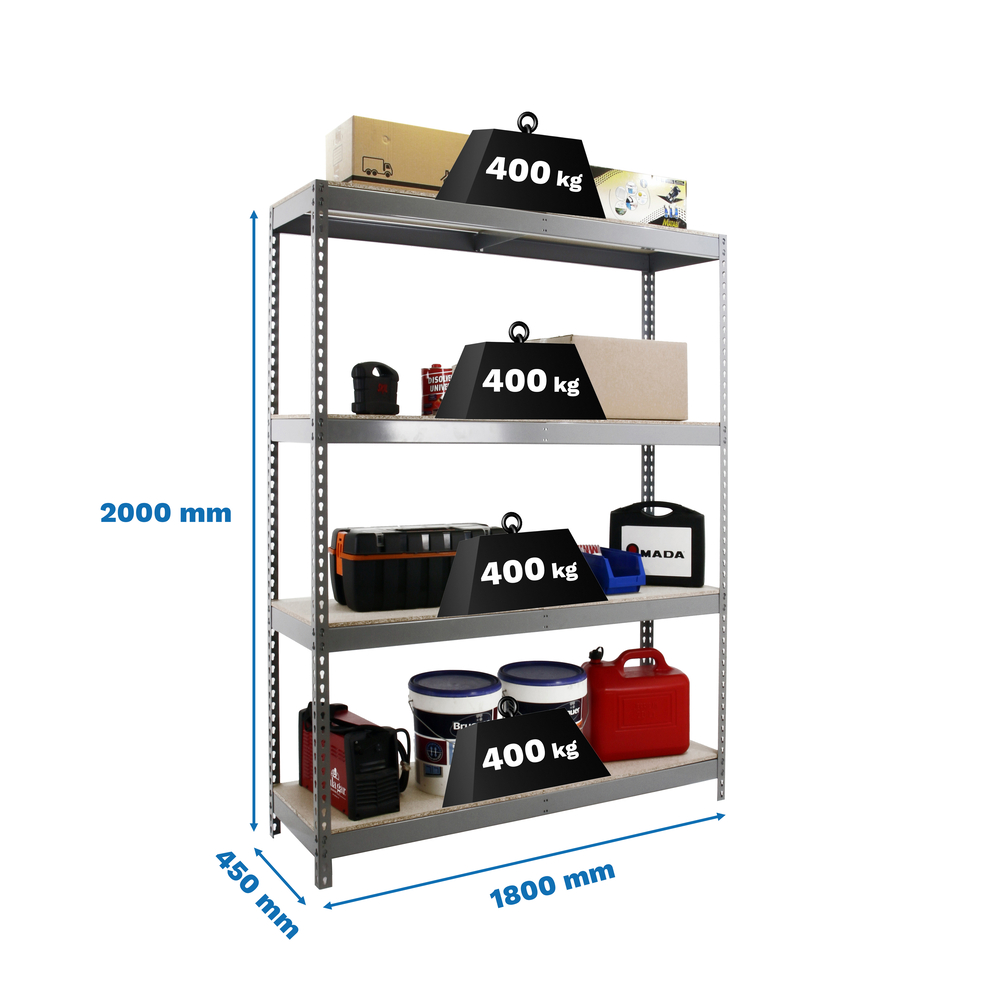 Étagère charge moyenne 400kg - 2000x1800x450 - 4 niveaux Gris/Bois - SIMON RACK - 8435104977316