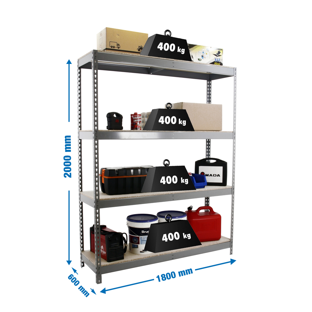 Étagère charge moyenne 400kg - 2000x1800x600 - 4 niveaux Gris/Bois - SIMON RACK - 8435104977323