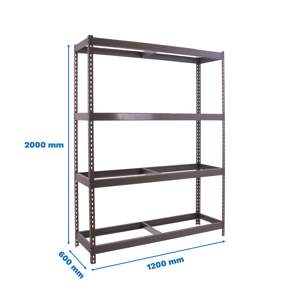 Étagère charge moyenne 400kg - 2000x1200x600 - 4 niveaux Gris - SIMON RACK - 8435104977484