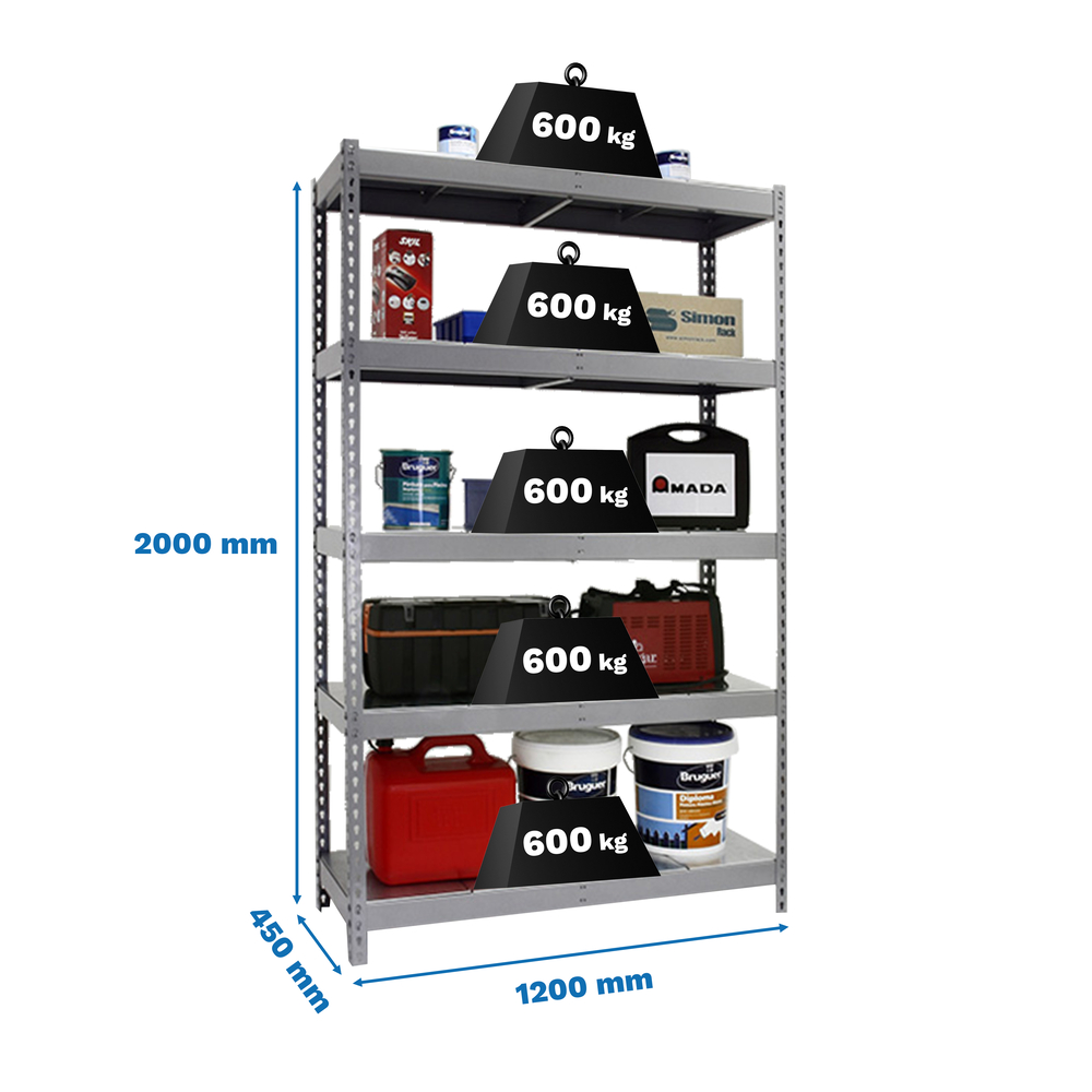Étagère charge moyenne 400kg - 2000x1200x450 - 4 niveaux Gris - SIMON RACK - 8435104977774