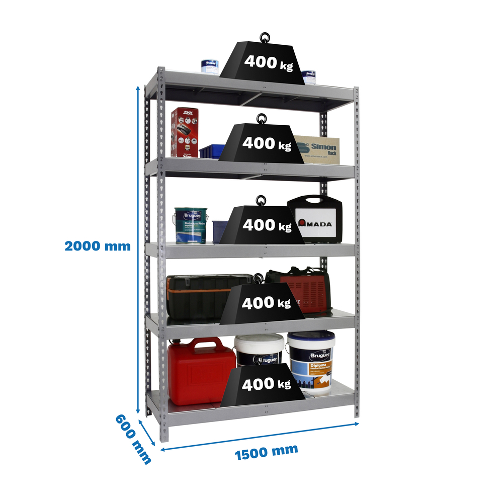 Étagère charge moyenne 400kg - 2000x1500x600 - 5 niveaux Gris - SIMON RACK - 8435104977804