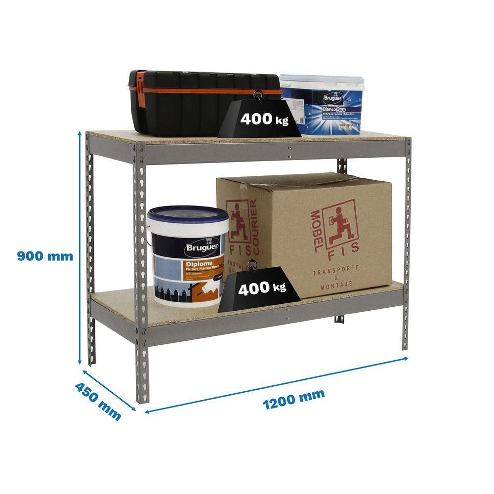 Étagère charge moyenne 400kg - 900x1200x450 - 2 niveaux Gris/Bois - SIMON RACK - 8435104977958
