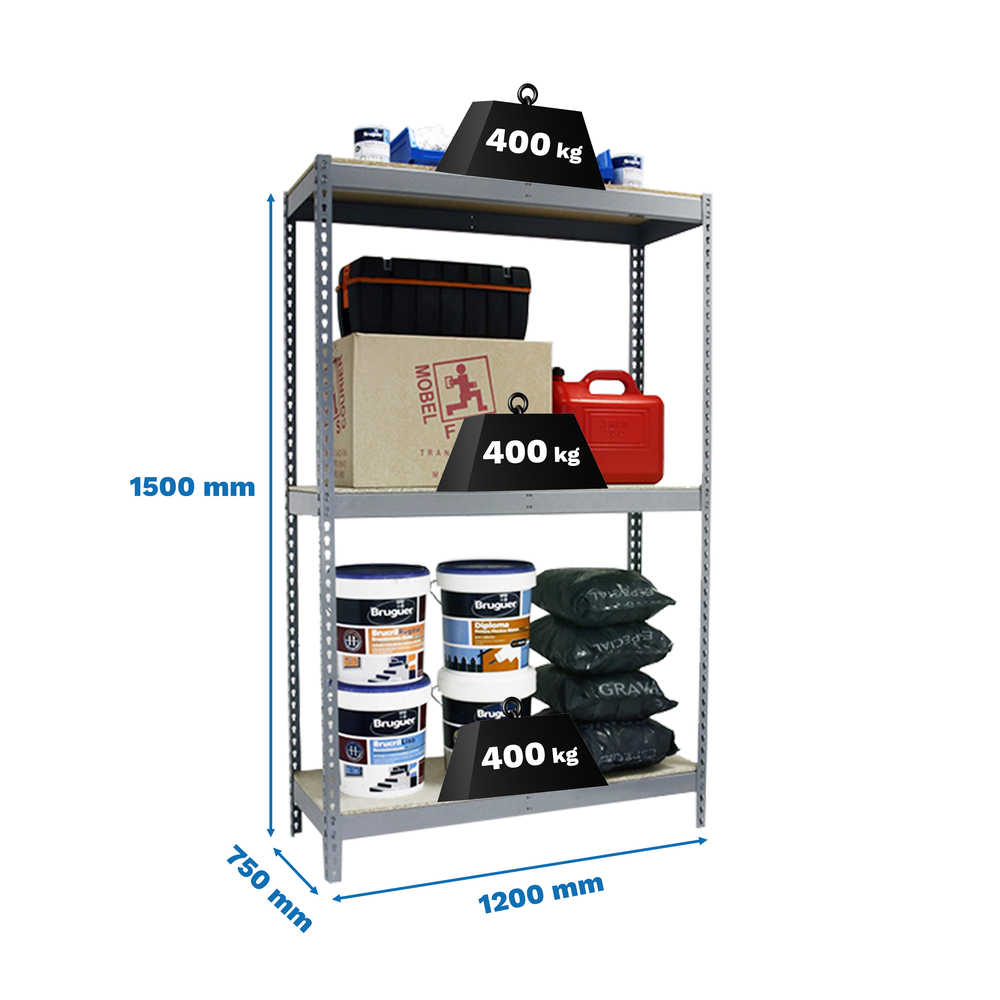 Étagère mobile charge moyenne 400kg - 1500x1200x750 - 3 niveaux Gris/Bois - SIMON RACK - 8435104978054