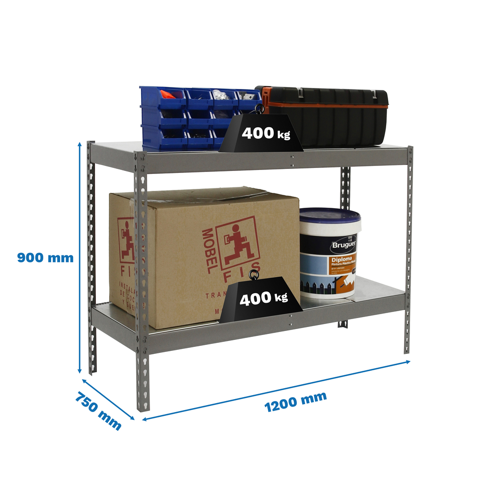 Étagère charge moyenne 400kg - 900x1200x750 - 2 niveaux Gris - SIMON RACK - 8435104978290