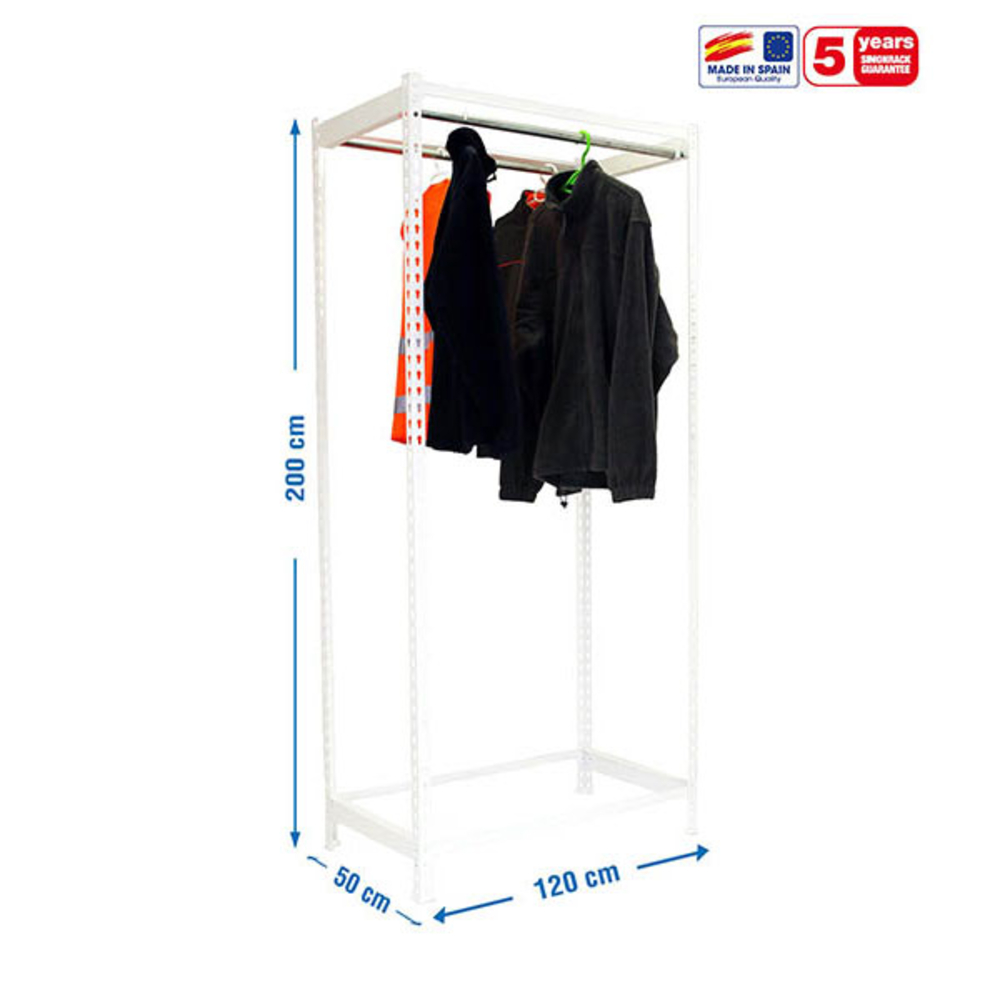 Rayonnage pour vêtements 2000x1200x500 - 1 niveau Blanc - SIMON RACK - 8435104978511