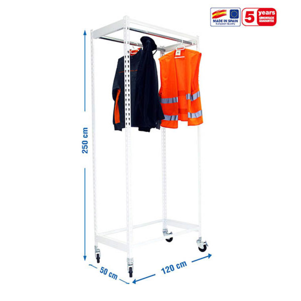 Rayonnage pour vêtements 2575x1200x500 - 1 niveau Blanc - SIMON RACK - 8435104978603