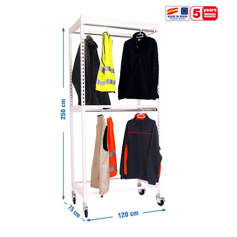 Rayonnage pour vêtements 2575x1200x750 - 2 niveaux Blanc - SIMON RACK - 8435104978627