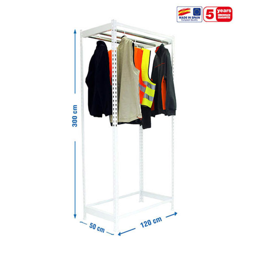 Rayonnage pour vêtements 3000x1200x500 - 1 niveau Blanc - SIMON RACK - 8435104978672