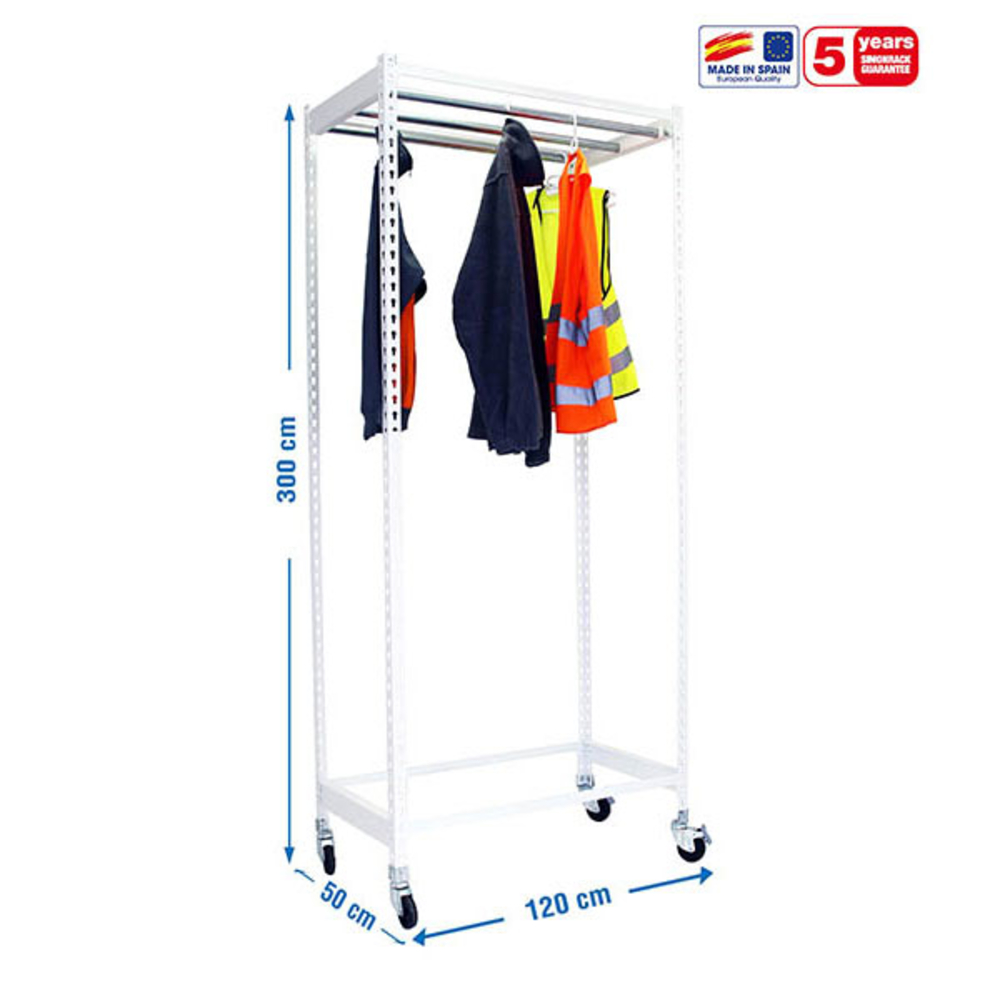 Rayonnage pour vêtements 3075x1200x500 - 1 niveau Blanc - SIMON RACK - 8435104978689