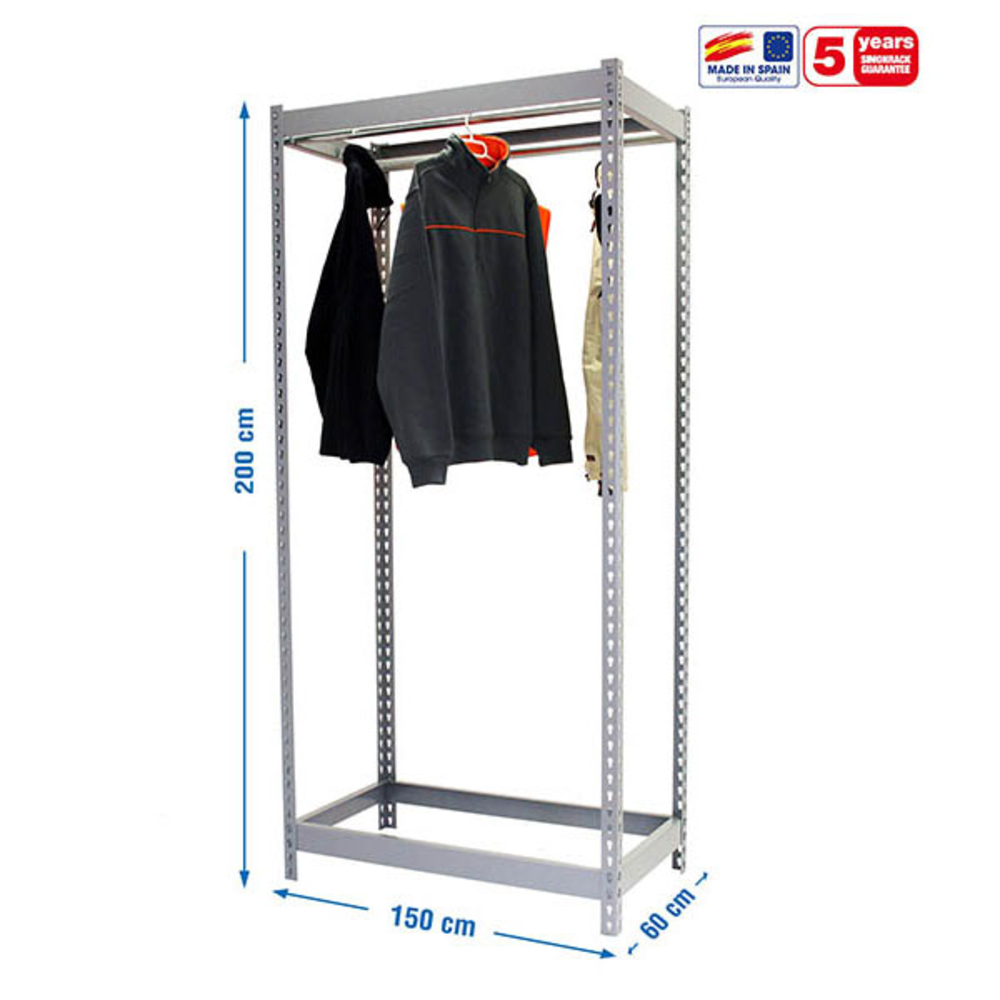 Rayonnage pour vêtements 2000x1500x600 - 1 niveau Gris - SIMON RACK - 8435104978719