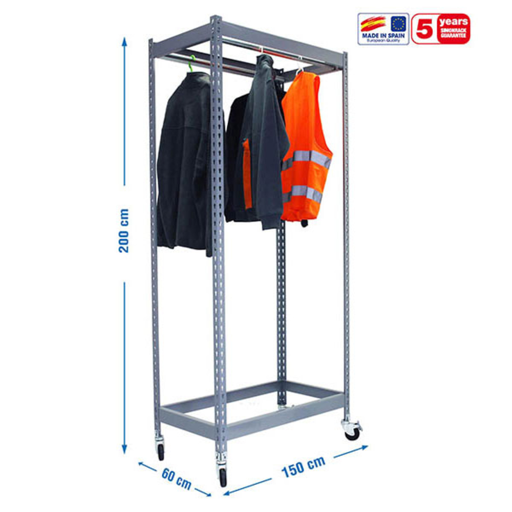 Rayonnage pour vêtements 2075x1500x600 - 1 niveau Gris - SIMON RACK - 8435104978726