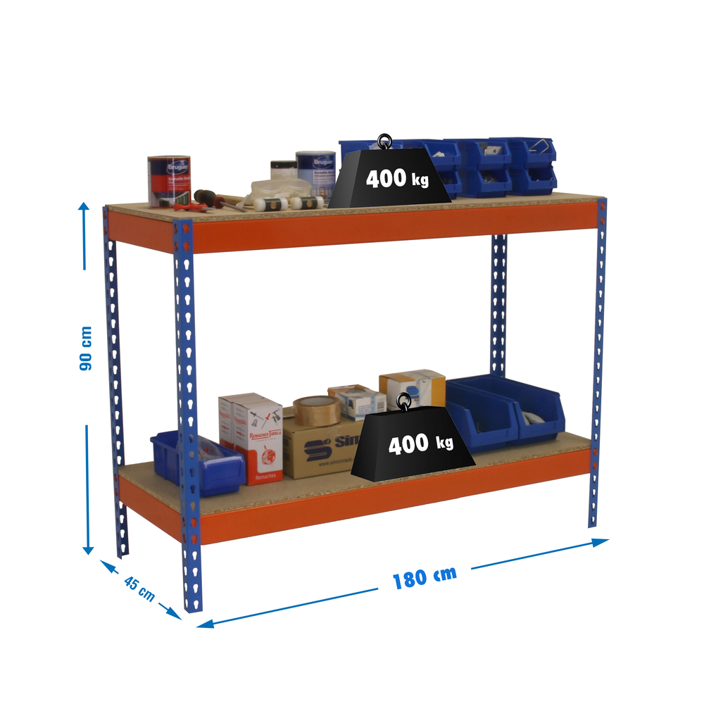 Kit établi Basic - 900x1800x450 - 2 niveaux Bleu/Orange/Bois - SIMON RACK - 8435104983546