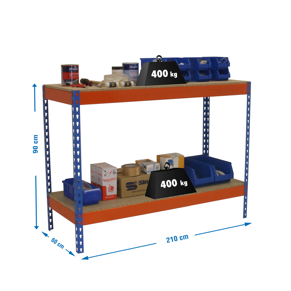Kit établi Basic - 900x2100x600 - 2 niveaux Bleu/Orange/Bois - SIMON RACK - 8435104983591