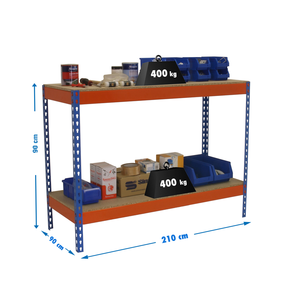 Kit établi Basic - 900x2100x900 - 2 niveaux Bleu/Orange/Bois - SIMON RACK - 8435104983676