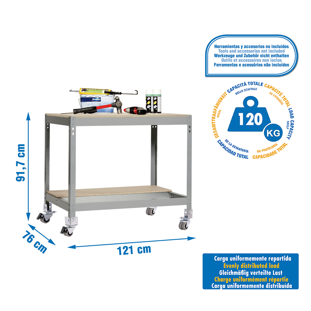 Kit établi mobile Bricolage - 917x1210x760 - 2 niveaux Gris/Bois - SIMON RACK - 8435104984390