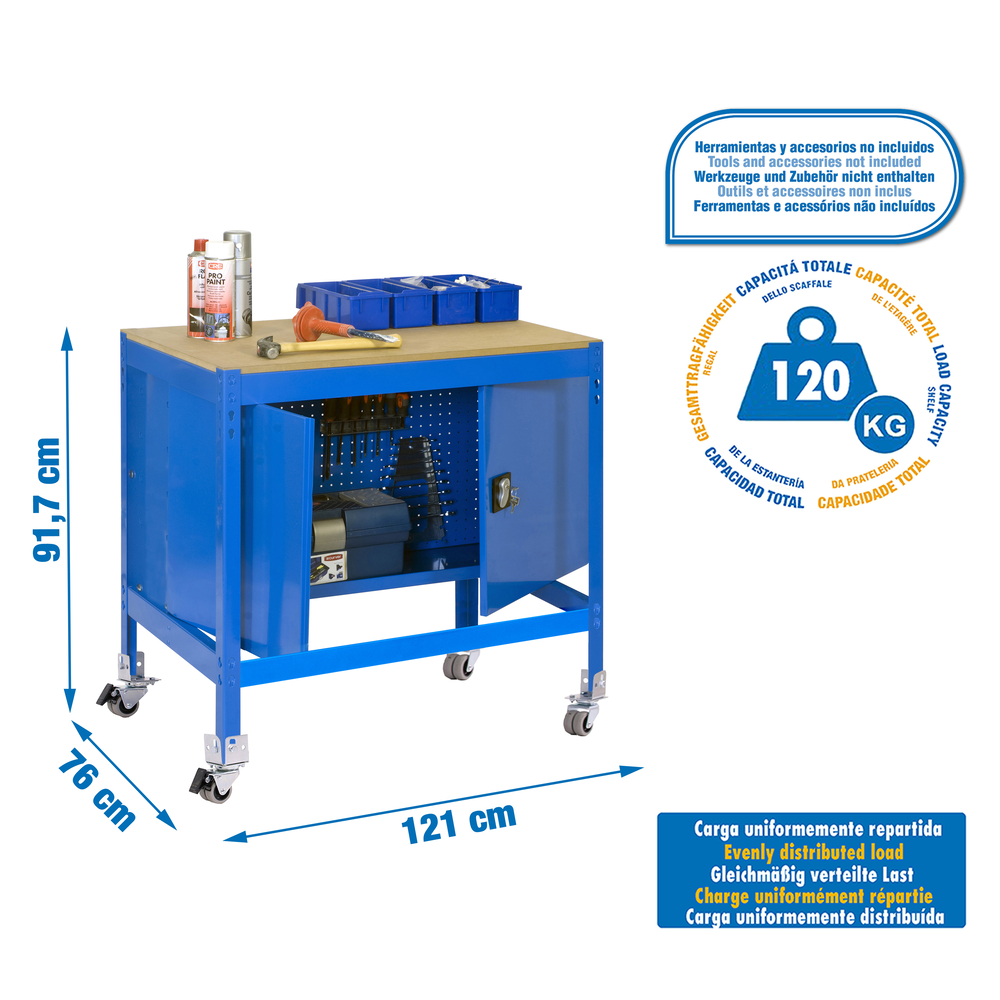 Kit établi mobile Bricolage - 917x1210x760 - 1 niveau Bleu/Bois - SIMON RACK - 8435104984574