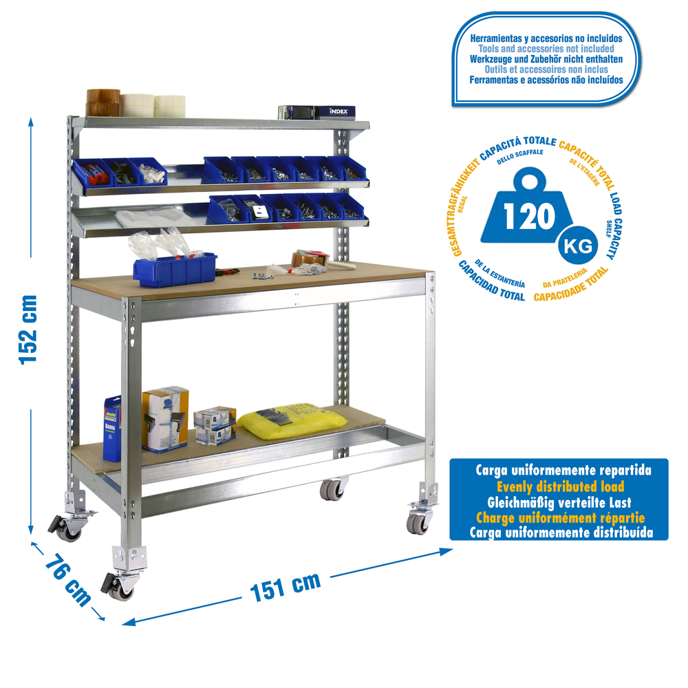 Kit établi mobile Bricolage - 1520x1510x760 - 5 niveaux Bois - SIMON RACK - 8435104984659