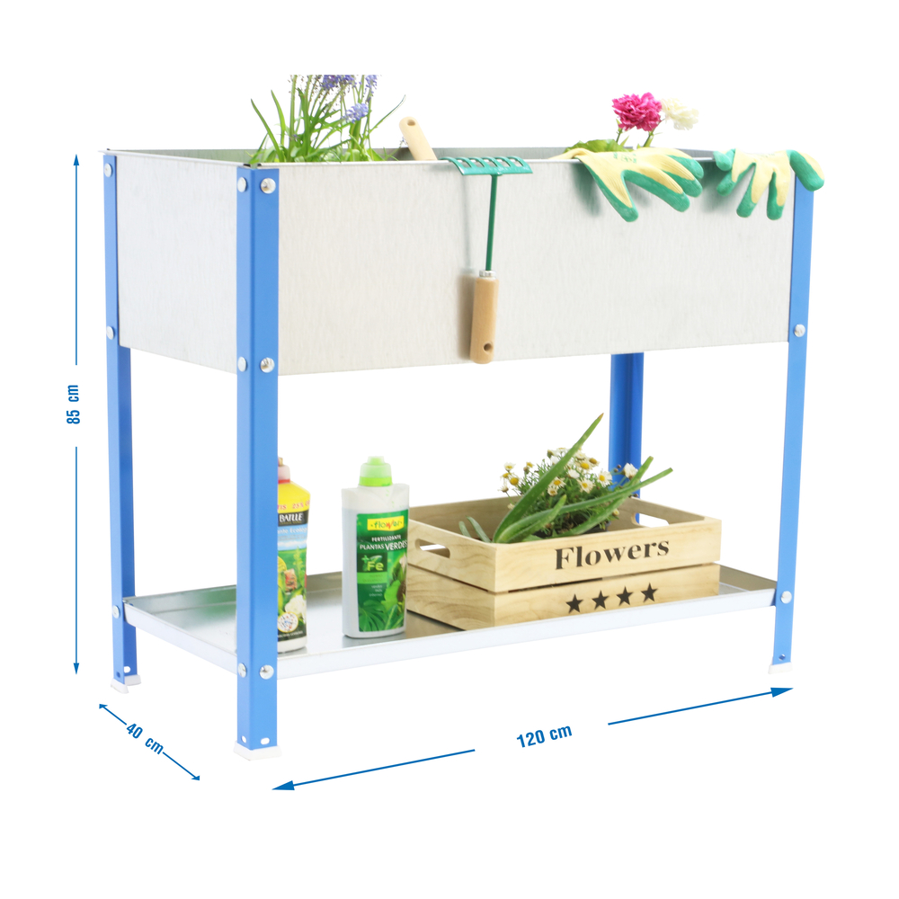 Jardinière extérieure - 850x1200x400 - 2 niveaux Bleu/Galvanisé - SIMON RACK - 8435104986592