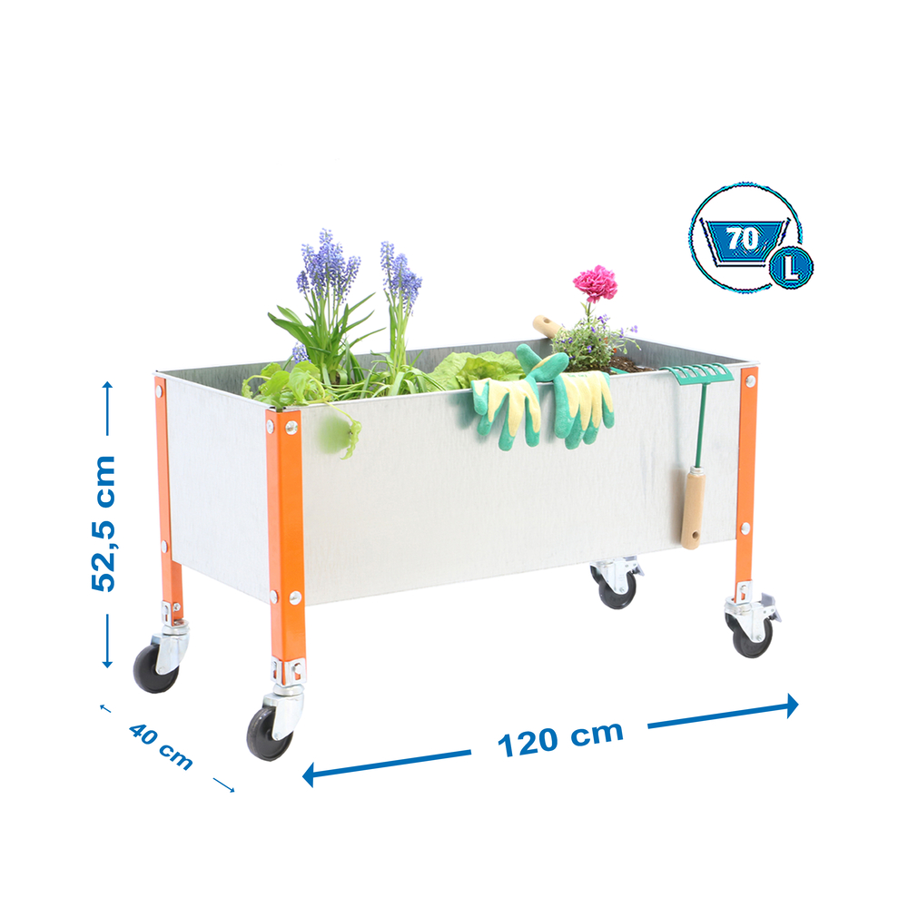 Jardinière mobile extérieure - 485x1200x400 - 1 niveau Orange/Galvanisé - SIMON RACK - 8435104987032