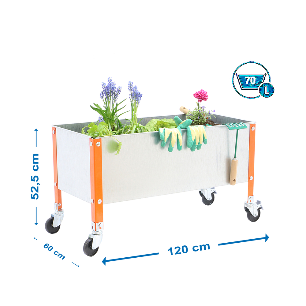 Jardinière mobile extérieure - 485x1200x600 - 1 niveau Orange/Galvanisé - SIMON RACK - 8435104987049