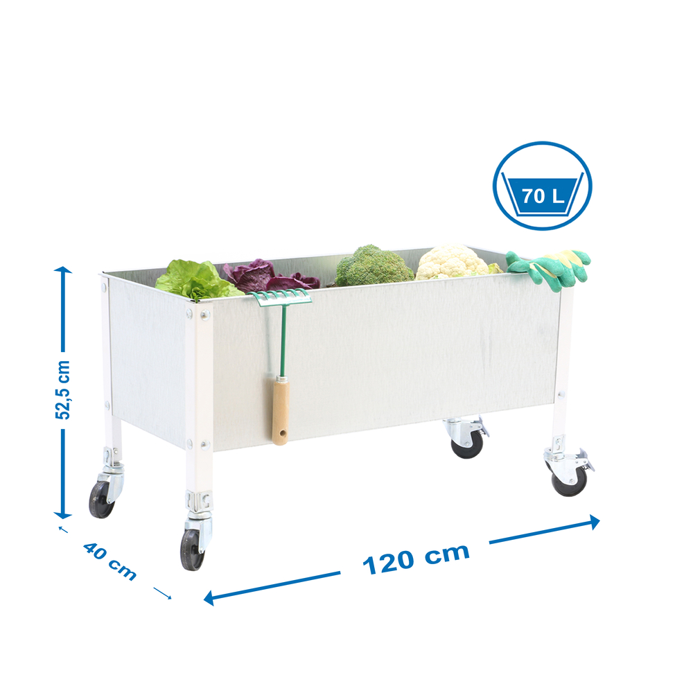 Jardinière mobile extérieure - 485x1200x400 - 1 niveau Blanc/Galvanisé - SIMON RACK - 8435104987193