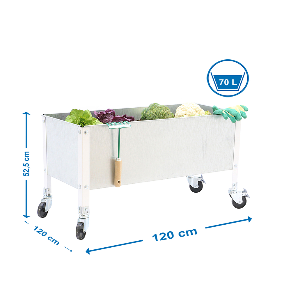 Jardinière mobile extérieure - 485x1200x1200 - 1 niveau Blanc/Galvanisé - SIMON RACK - 8435104987216