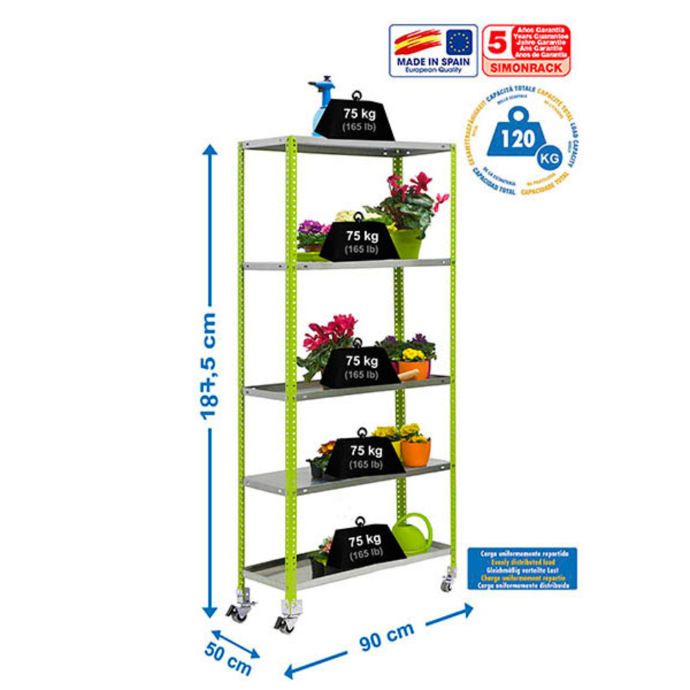 Étagère mobile de jardin - 1875x900x500 - 5 niveaux Vert - SIMON RACK - 8435104987537