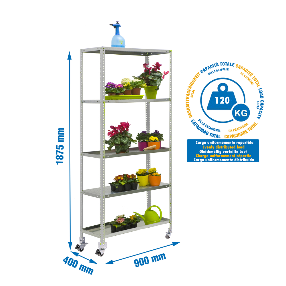 Étagère mobile de jardin - 1875x900x300 - 5 niveaux Galvanisé - SIMON RACK - 8435104987544
