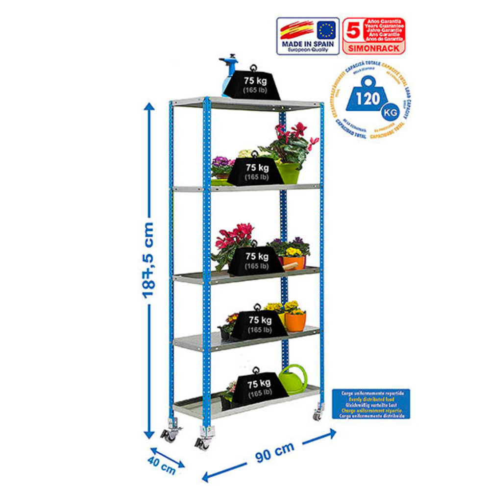 Étagère mobile de jardin - 1875x900x400 - 5 niveaux Bleu - SIMON RACK - 8435104987582