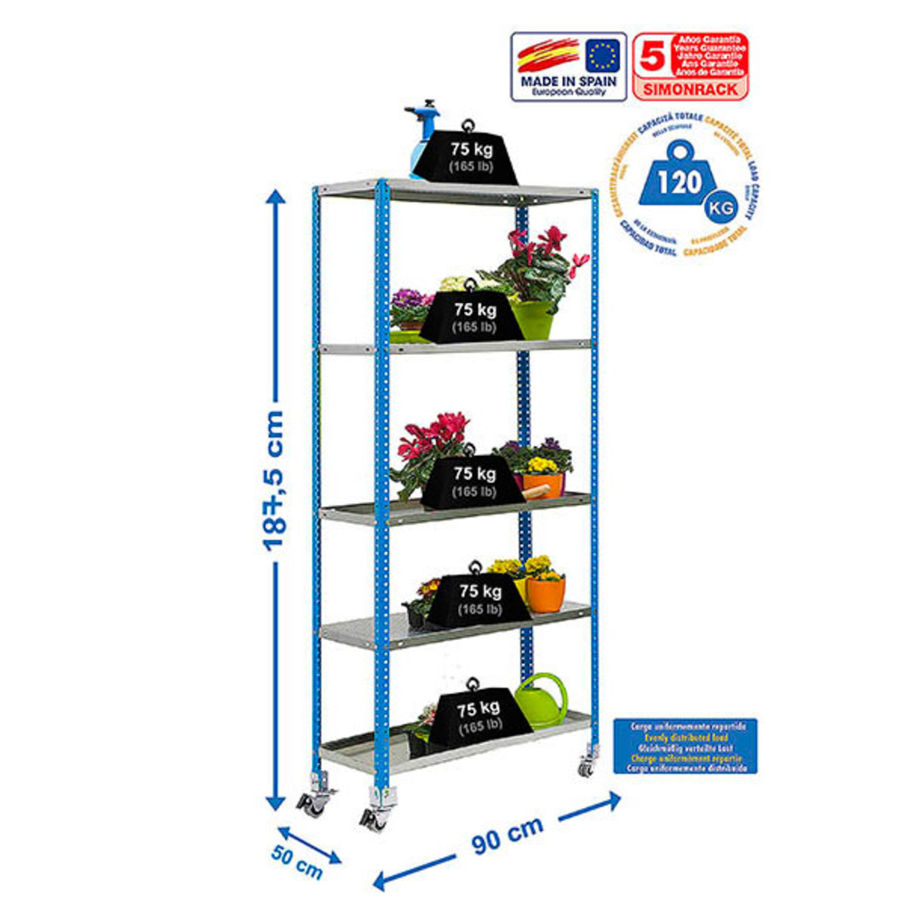 Étagère mobile de jardin - 1875x900x500 - 5 niveaux Bleu - SIMON RACK - 8435104987599