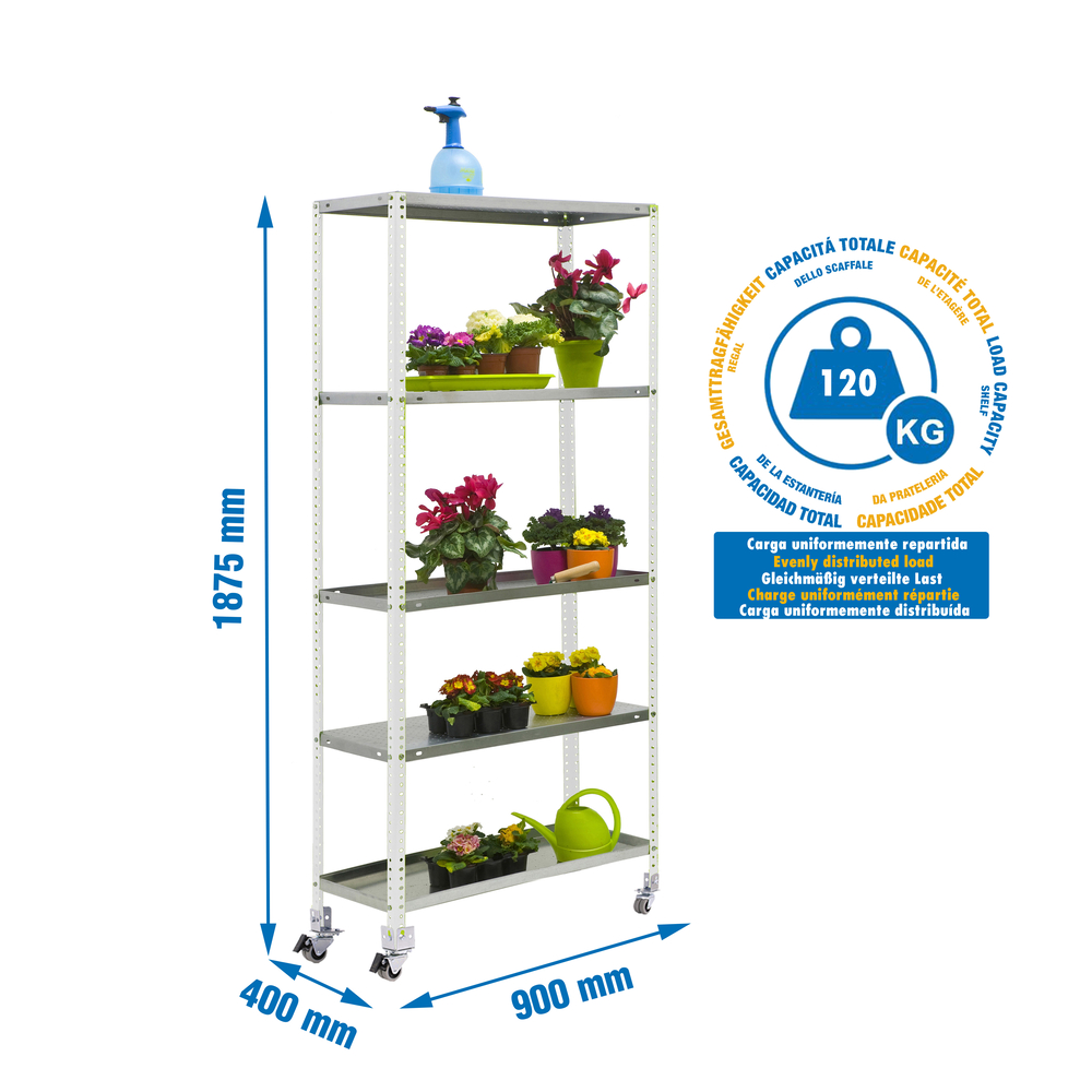 Étagère mobile de jardin - 1875x900x400 - 5 niveaux Blanc - SIMON RACK - 8435104987674