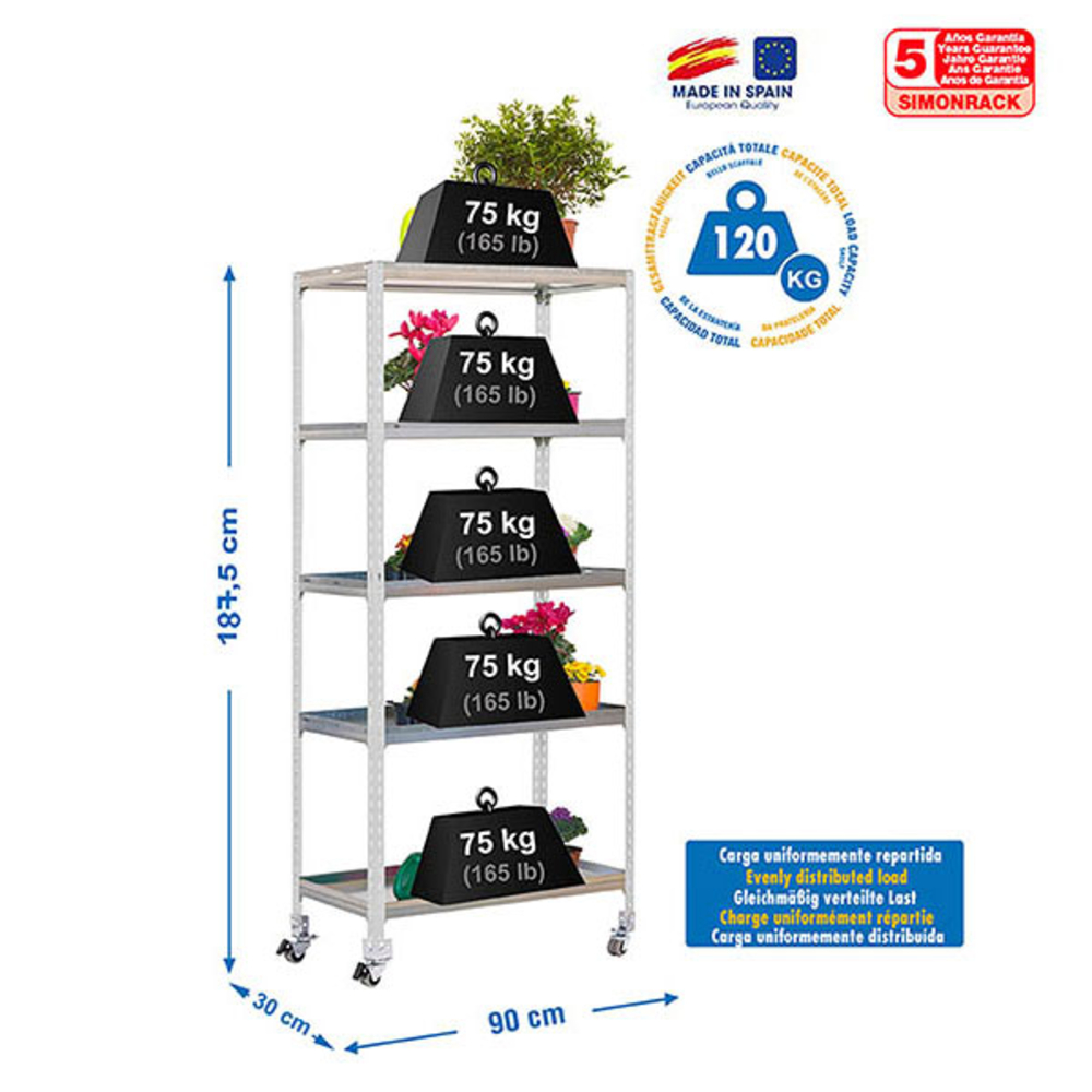 Étagère mobile de jardin - 1915x900x300 - 5 niveaux Galvanisé - SIMON RACK - 8435104987841
