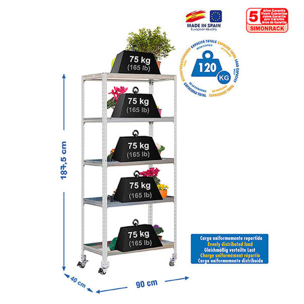 Étagère mobile de jardin - 1915x900x400 - 5 niveaux Galvanisé - SIMON RACK - 8435104987858
