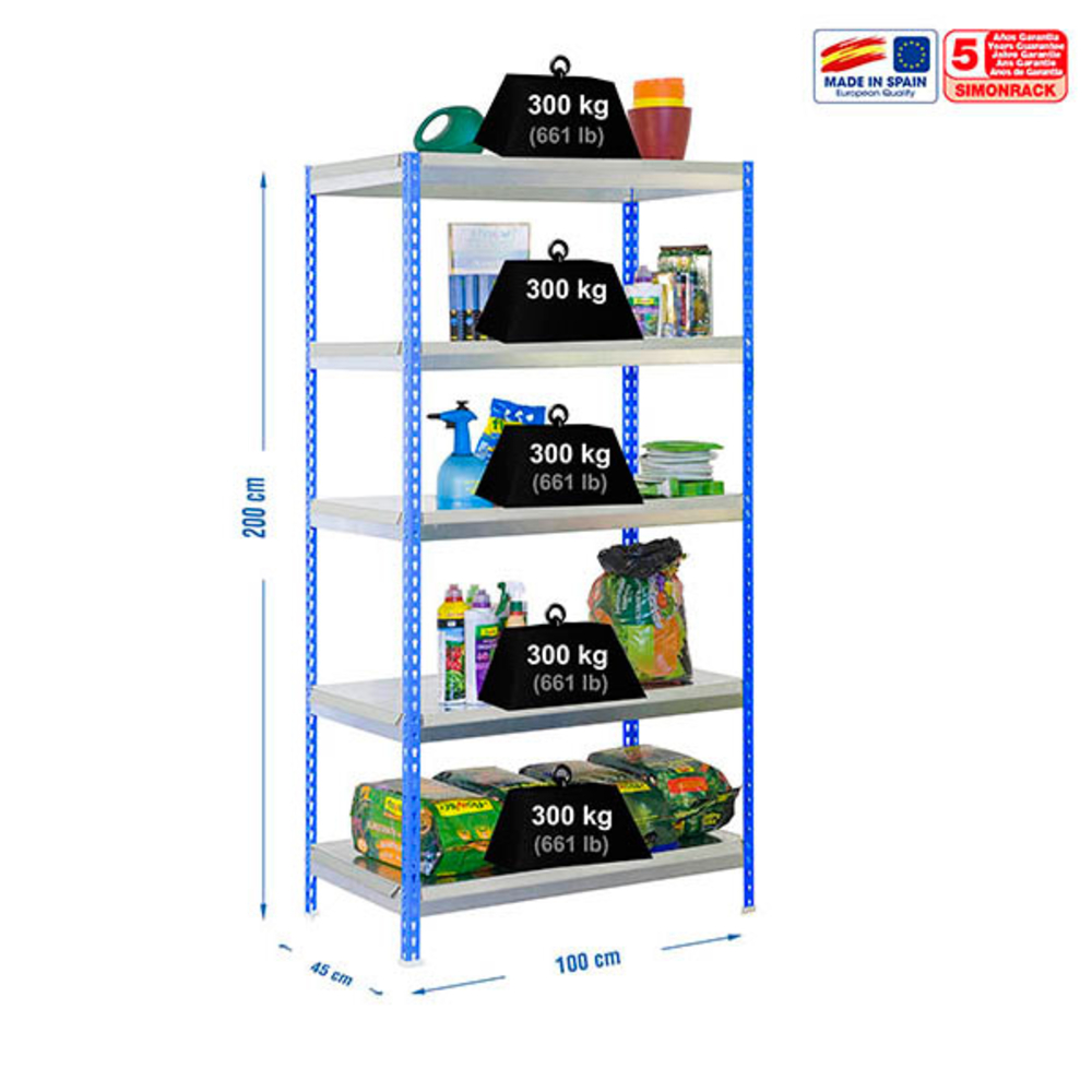 Étagère de jardin - 2000x1000x450 - 5 niveaux Bleu - SIMON RACK - 8435104988015