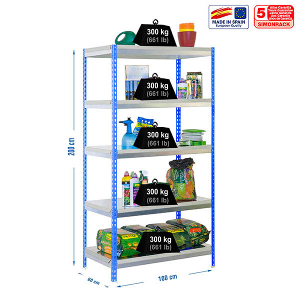 Étagère de jardin - 2000x1000x600 - 5 niveaux Bleu - SIMON RACK - 8435104988022